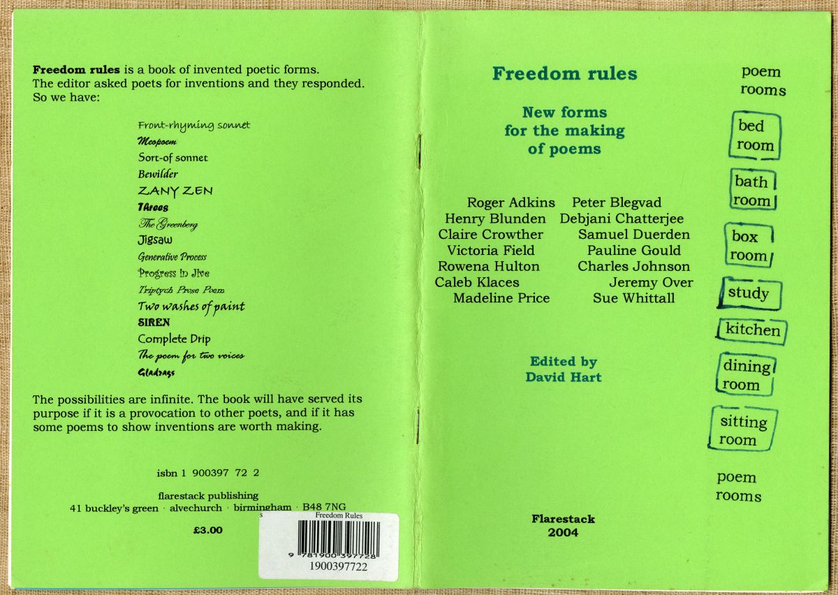 Edited by David Hart『Freedom rules: new forms for the making of poems』（2004年、Flarestack）表紙